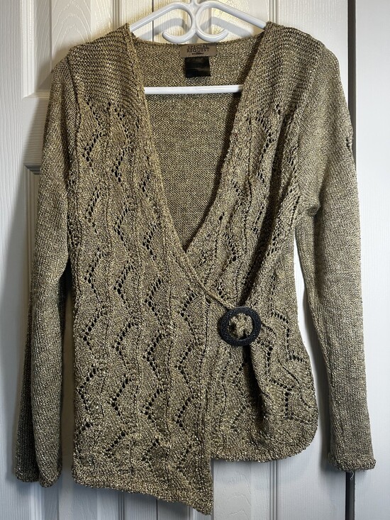Parkhurst Other - Special Request by Parkhurst Gold Metallic Pointelle Wrap Sweater #132